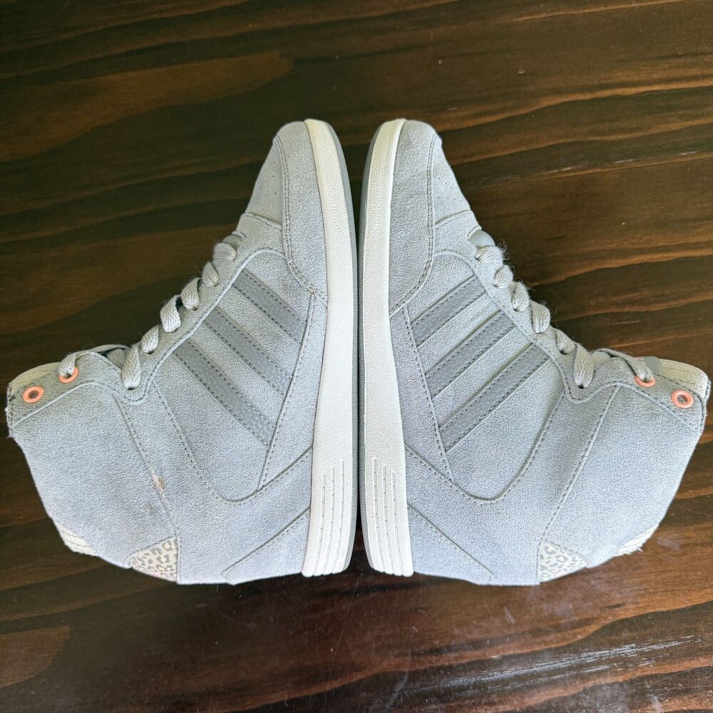 adidas NEO Super Women's Gray Suede High Top Wedge Leopard Sneakers Size 6.5 - Picture 4 of 10